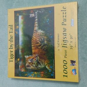 Suns Out 1000 piece jigsaw puzzle 19 x 30 by Val Warner titled Tiger by the Tail